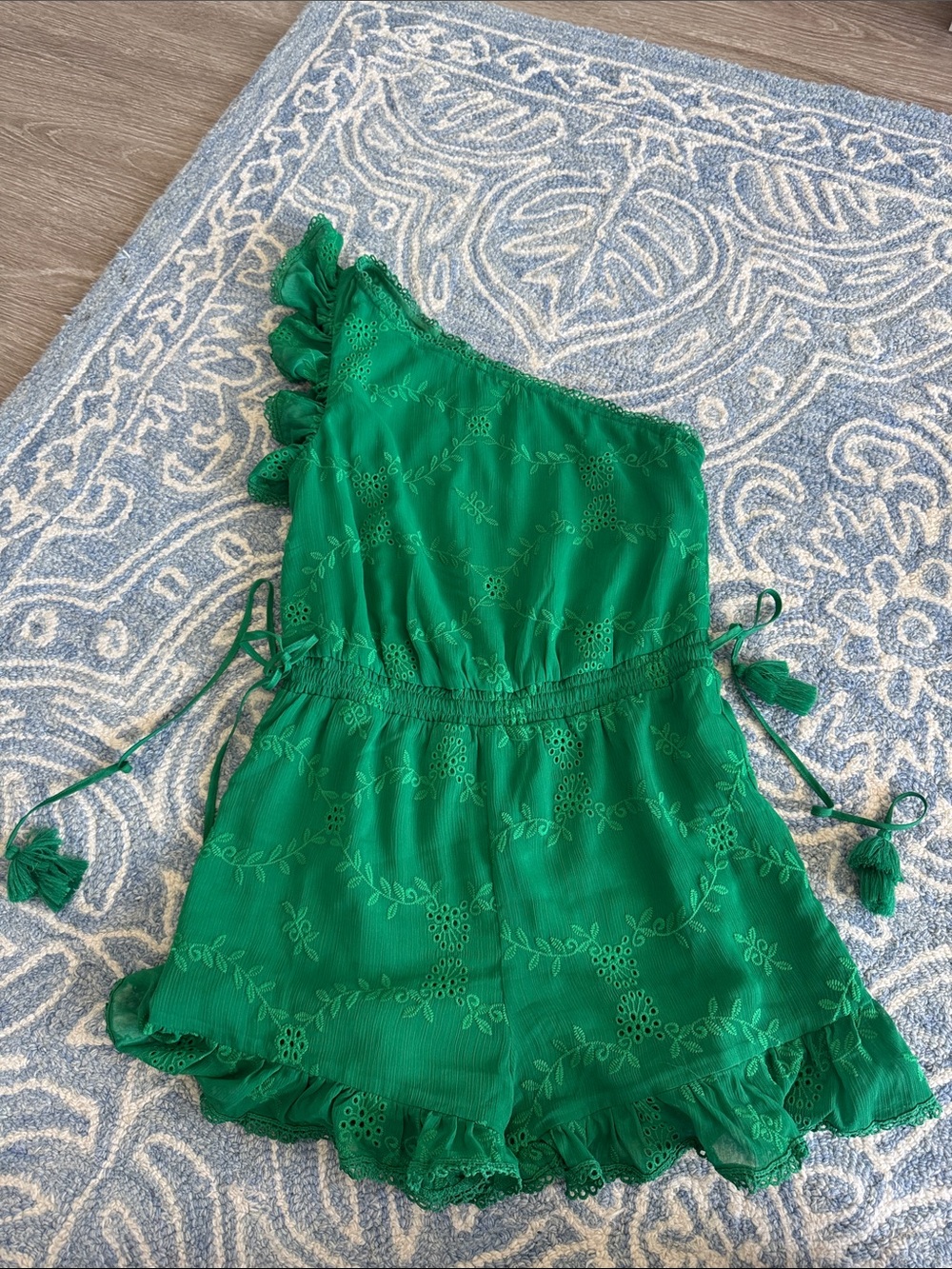 One-Shoulder Green Romper